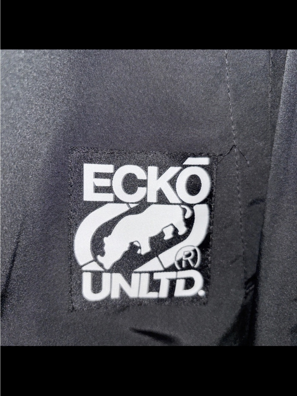 Ecko Unltd Rhino Hooded Zip Jacket Black Gray Stripe Cuffs Mens Y2K Streetwear - Picture 4 of 7